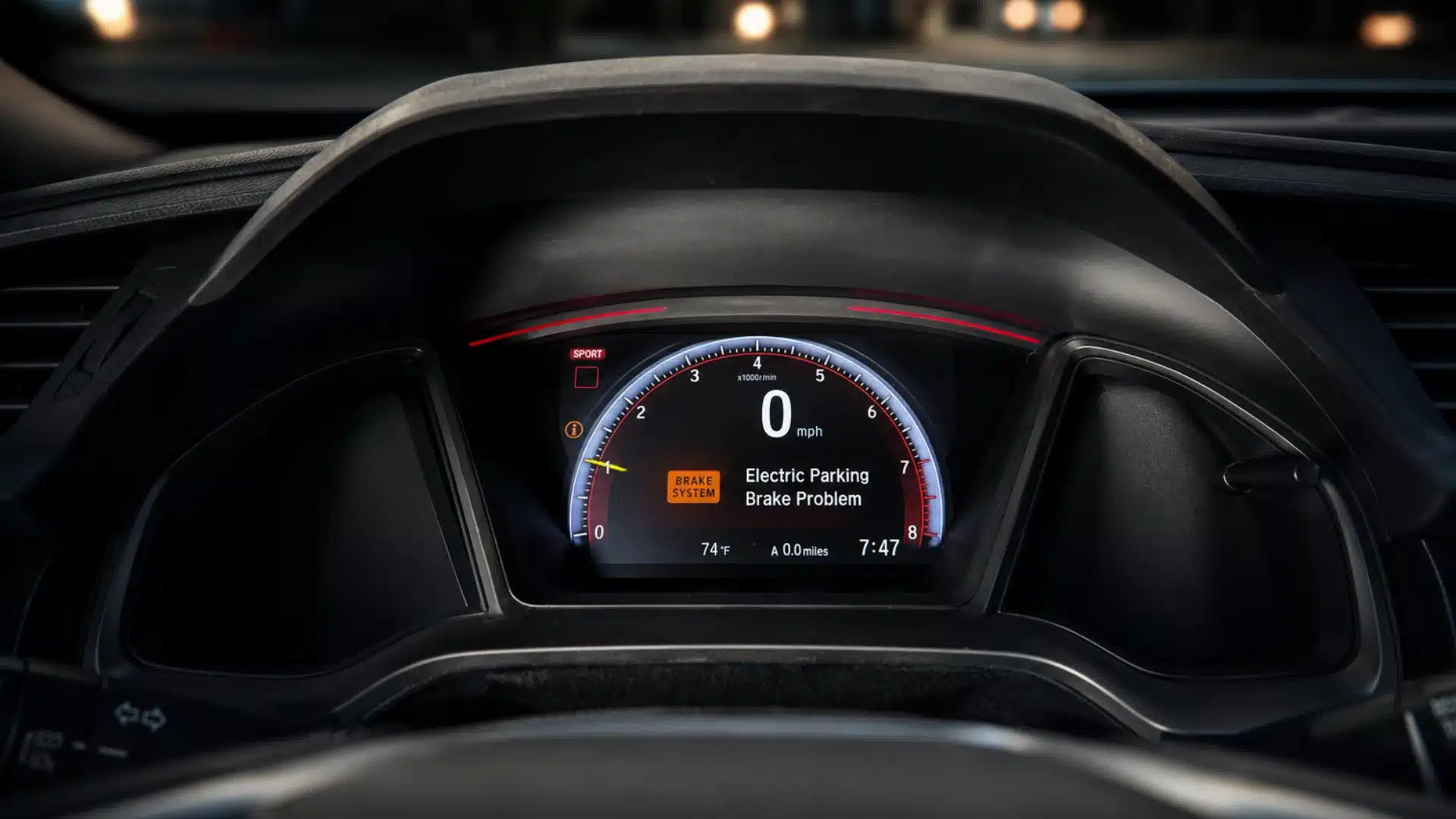 Modern car dashboard at night