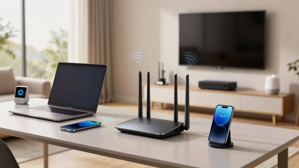 modern wifi router connecting smart home devices with advanced wireless network technology