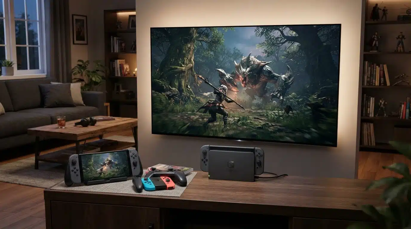 nintendo switch 2 docked setup showing improved graphics performance and tv gaming experience