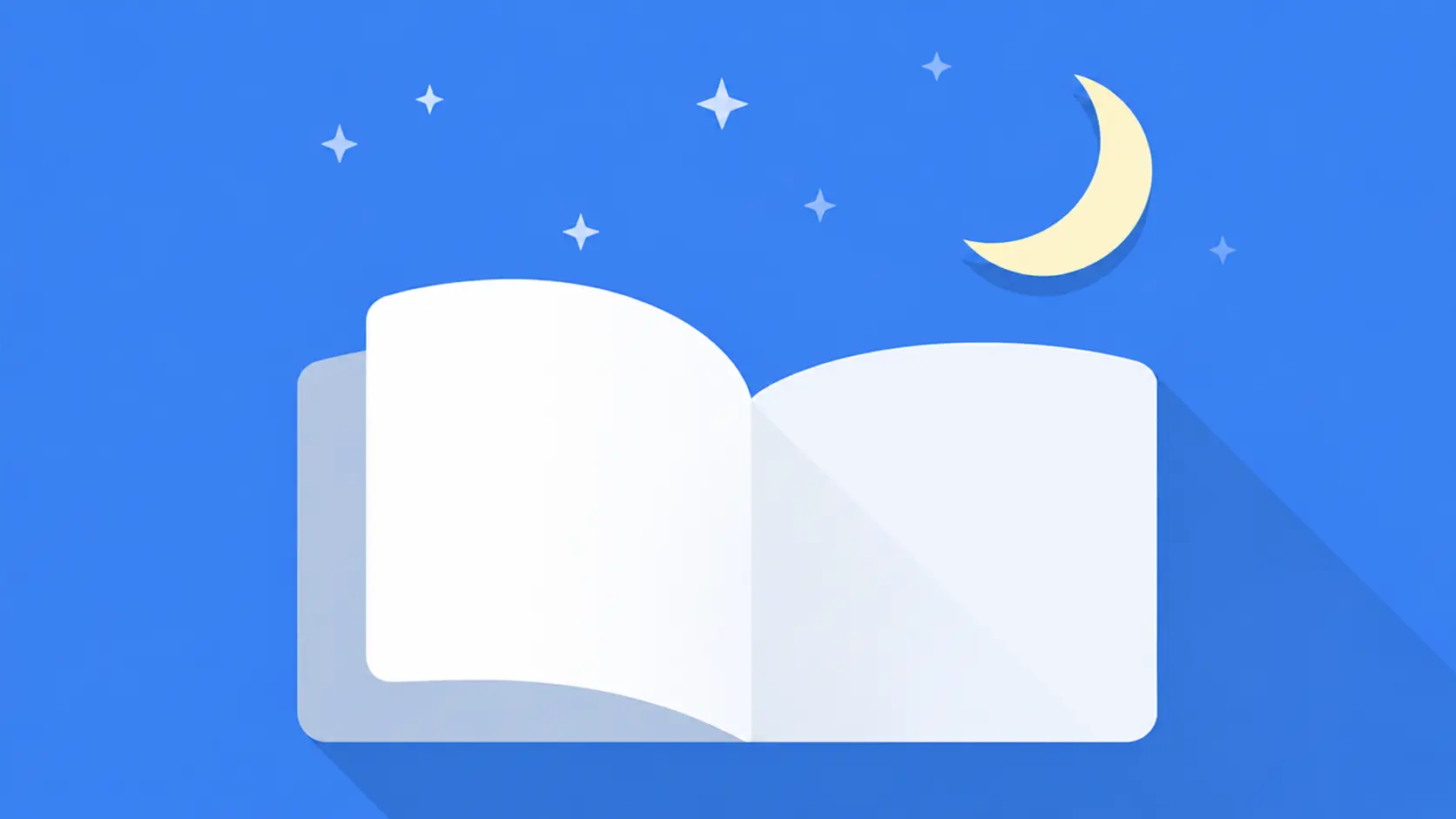 open book illustration with crescent moon and stars showing peaceful digital reading concept