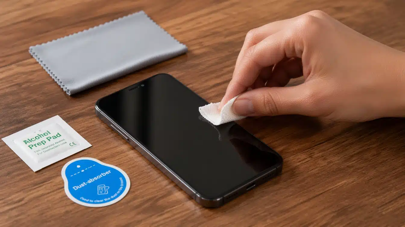 person cleaning a smartphone screen