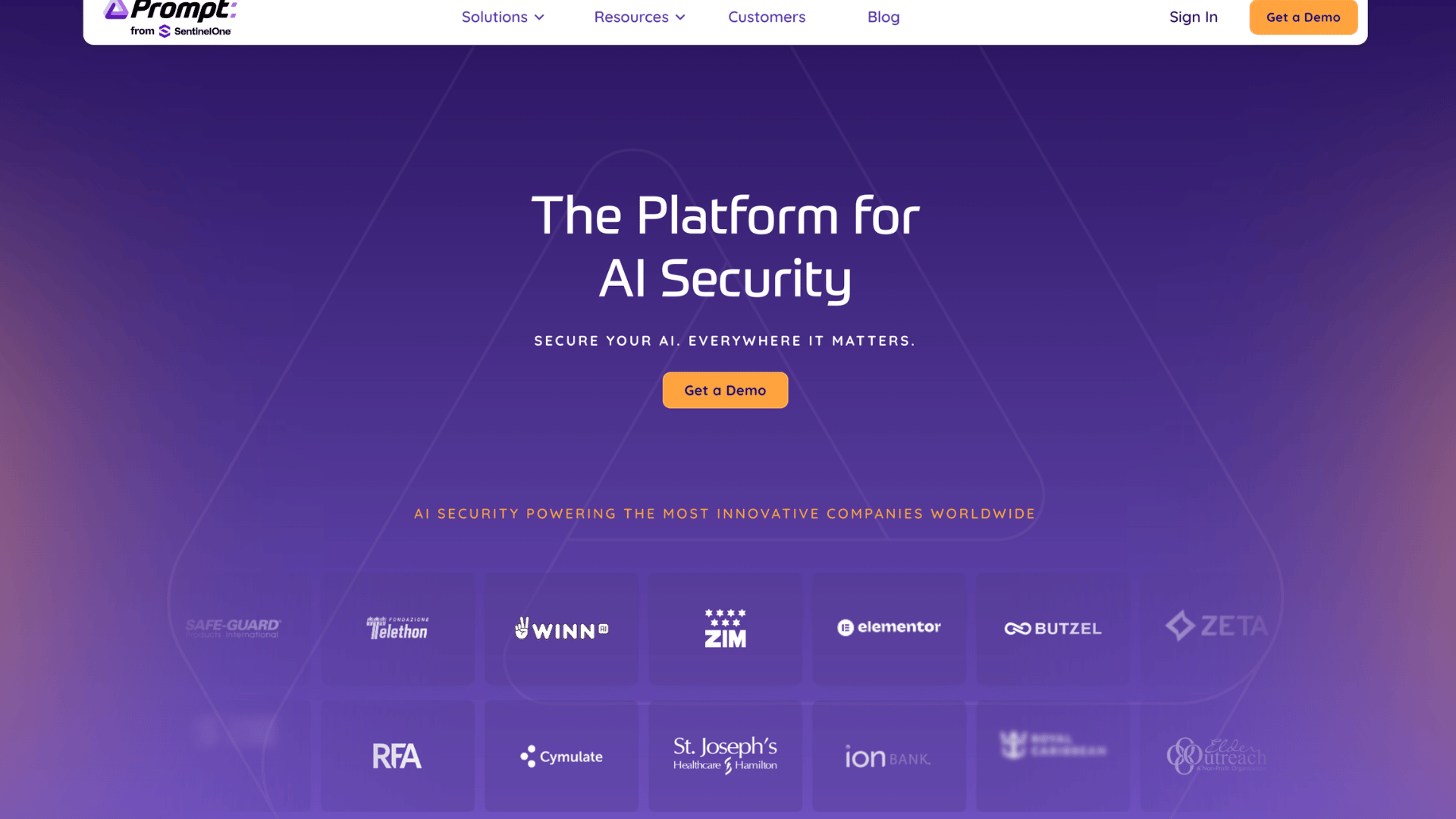 prompt security homepage featuring ai security platform overview with company logos and get a demo button