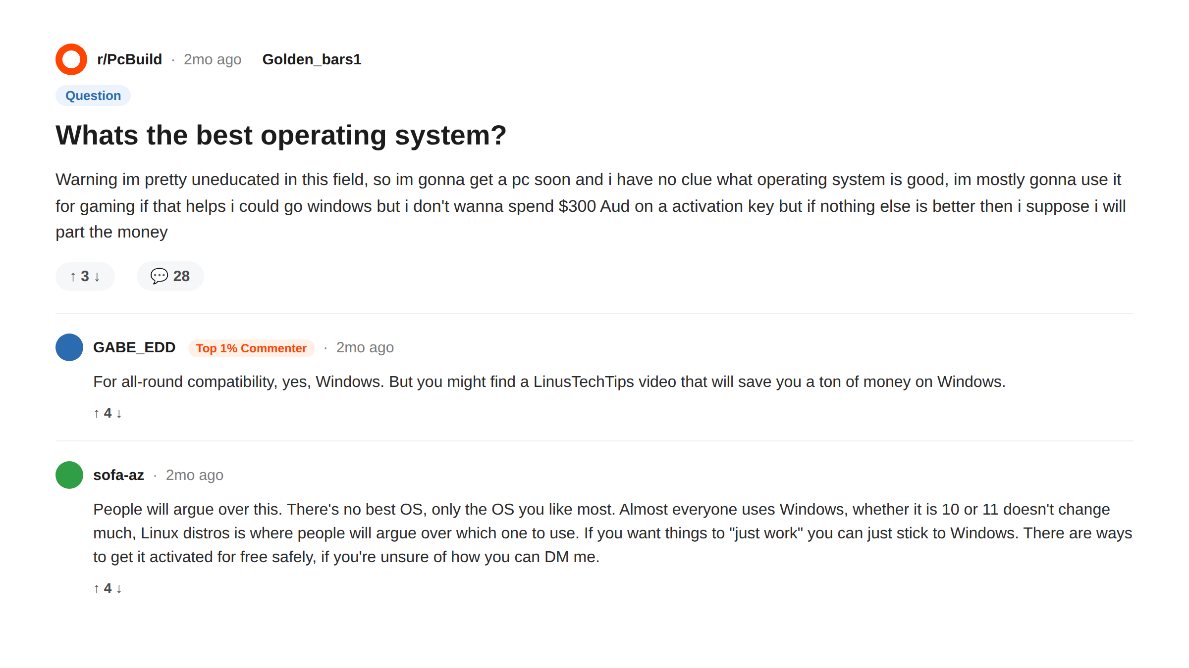 reddit discussion about the best operating system
