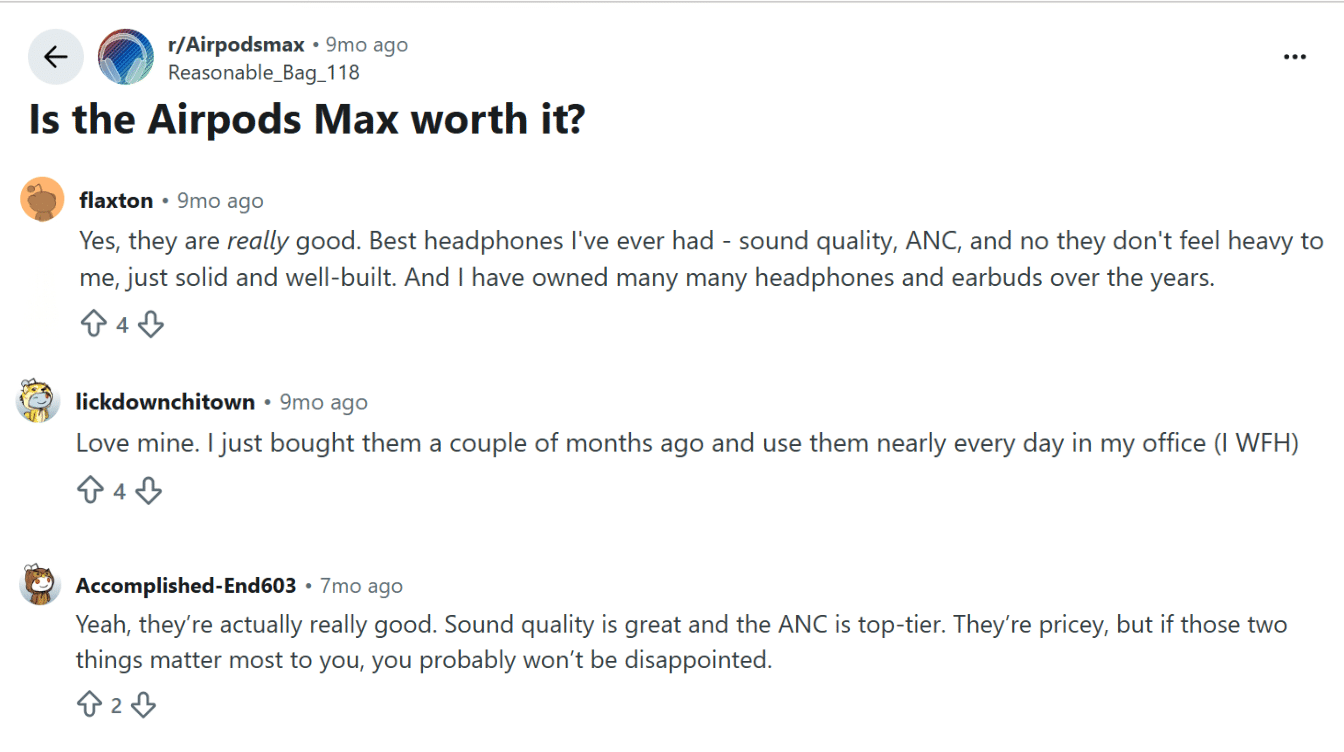 reddit user discussions about airpods max sound quality anc performance and long term ownership experience