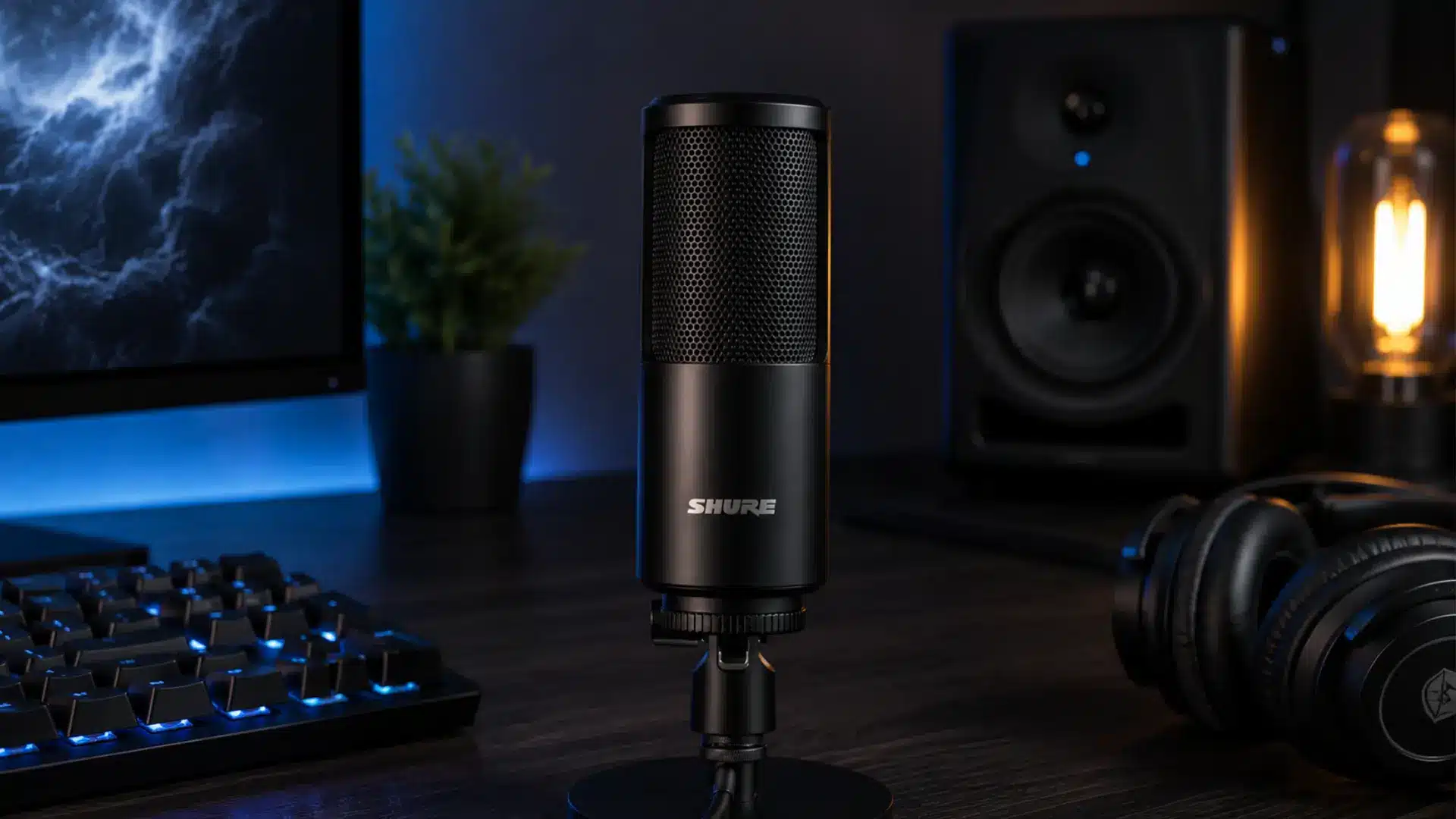 Shure SM7B microphone in a professional streaming studio setup