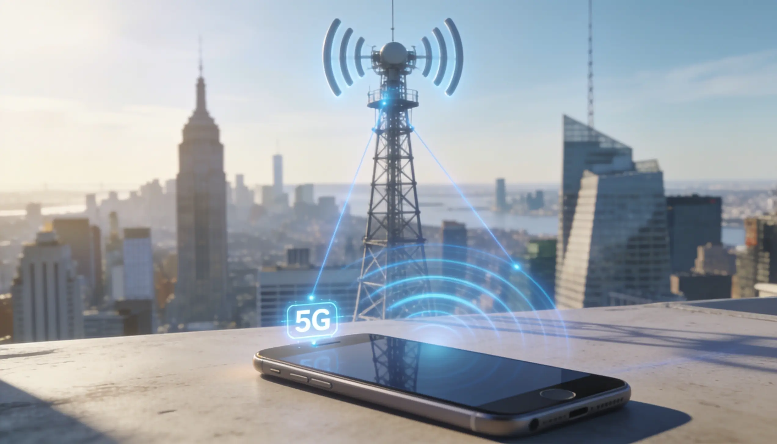 smartphone connected to a cellular network tower showing mobile coverage