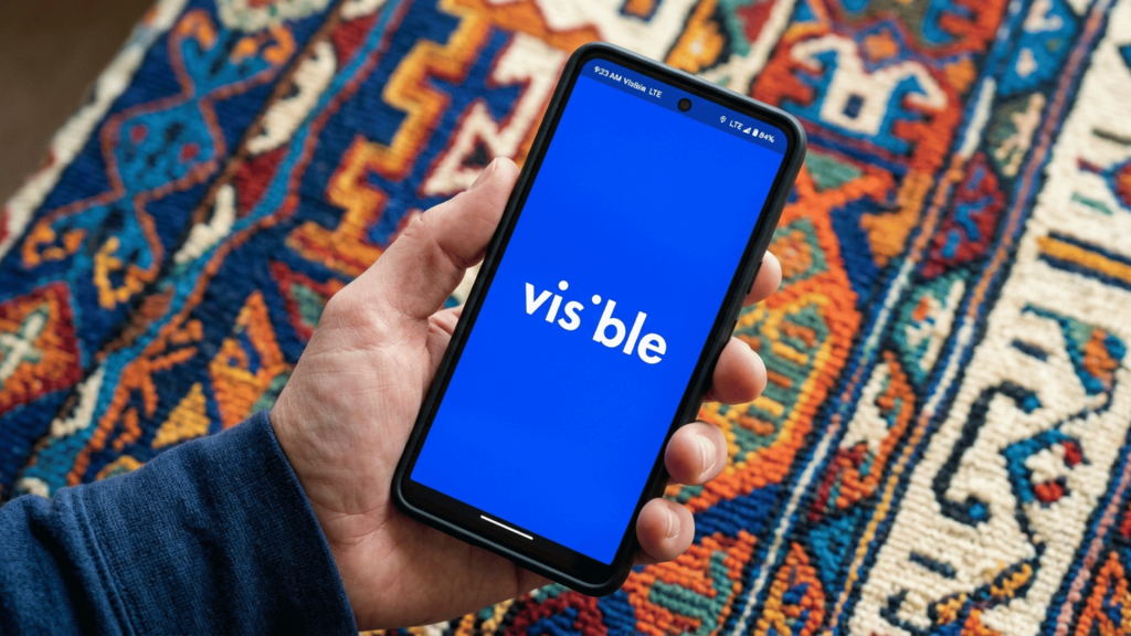 smartphone showing mobile network connection for a visible by verizon wireless carrier review