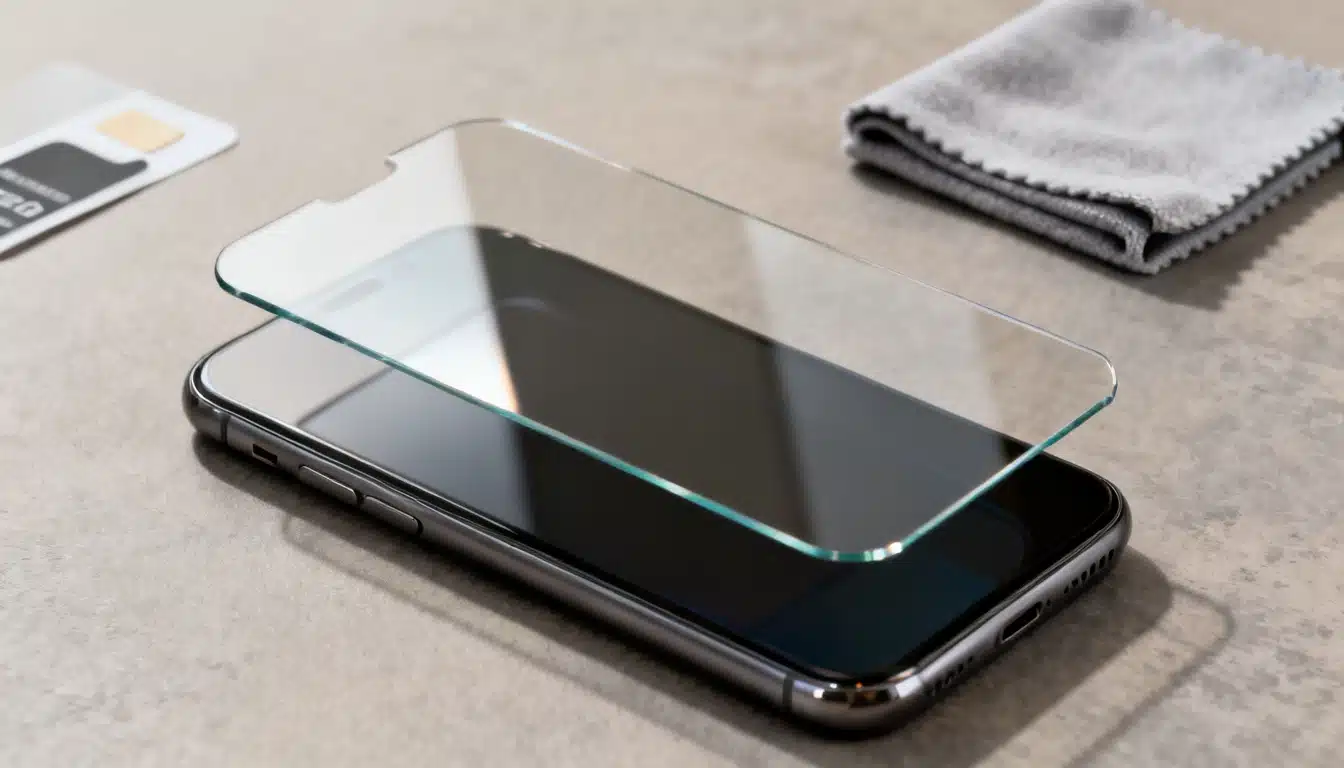 tempered glass screen protector above a smartphone