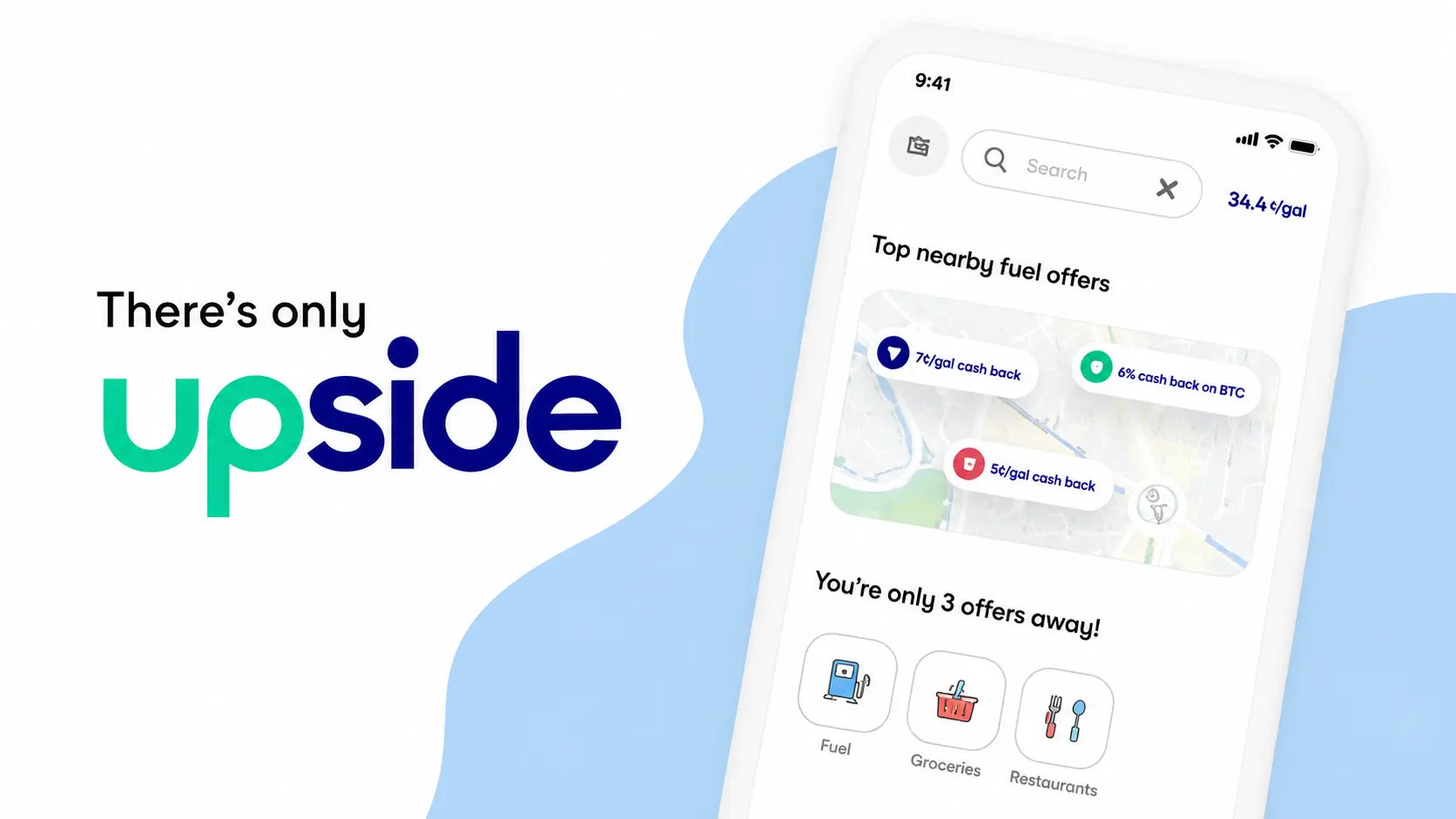 upside app showing fuel cashback offers and nearby savings options for road trip travelers