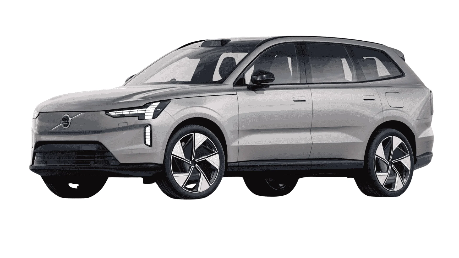 volvo ex90 electric suv in silver with sleek modern design alloy wheels and spacious exterior profile