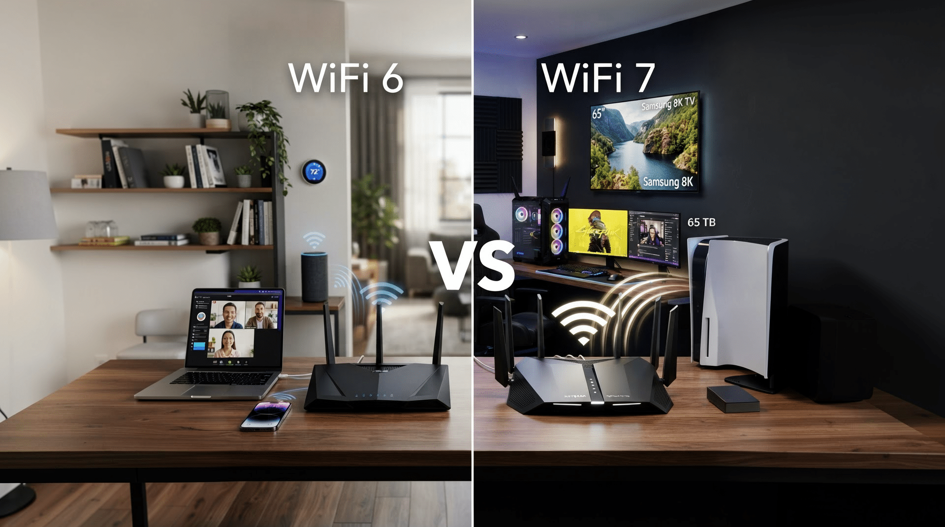 wifi 6 vs wifi 7 routers compared with connected devices showing wireless performance differences