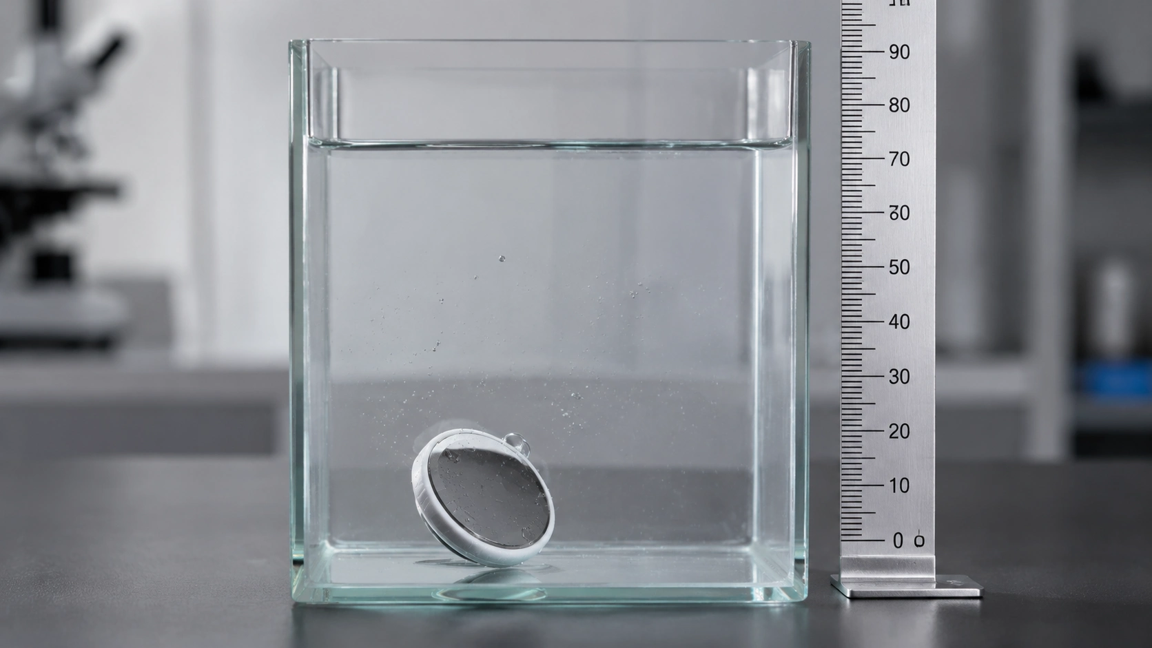 airtag partially submerged in freshwater showing ip67 water protection testing concept
