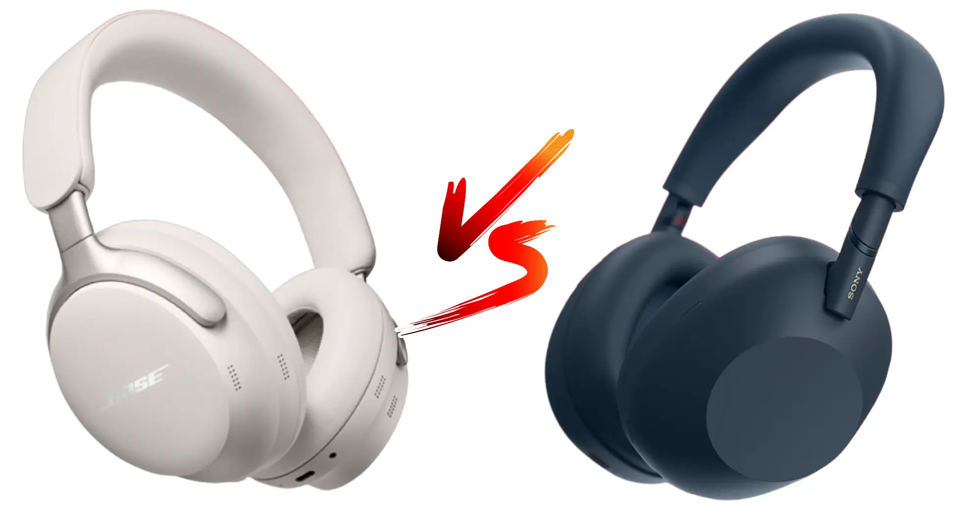 bose quietcomfort ultra and sony wh-1000xm6 headphones comparison with vs symbol between premium audio devices