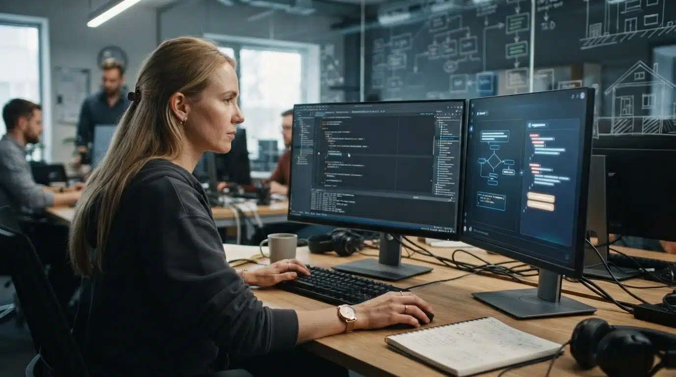 developer using ai assistant for coding debugging and technical solutions