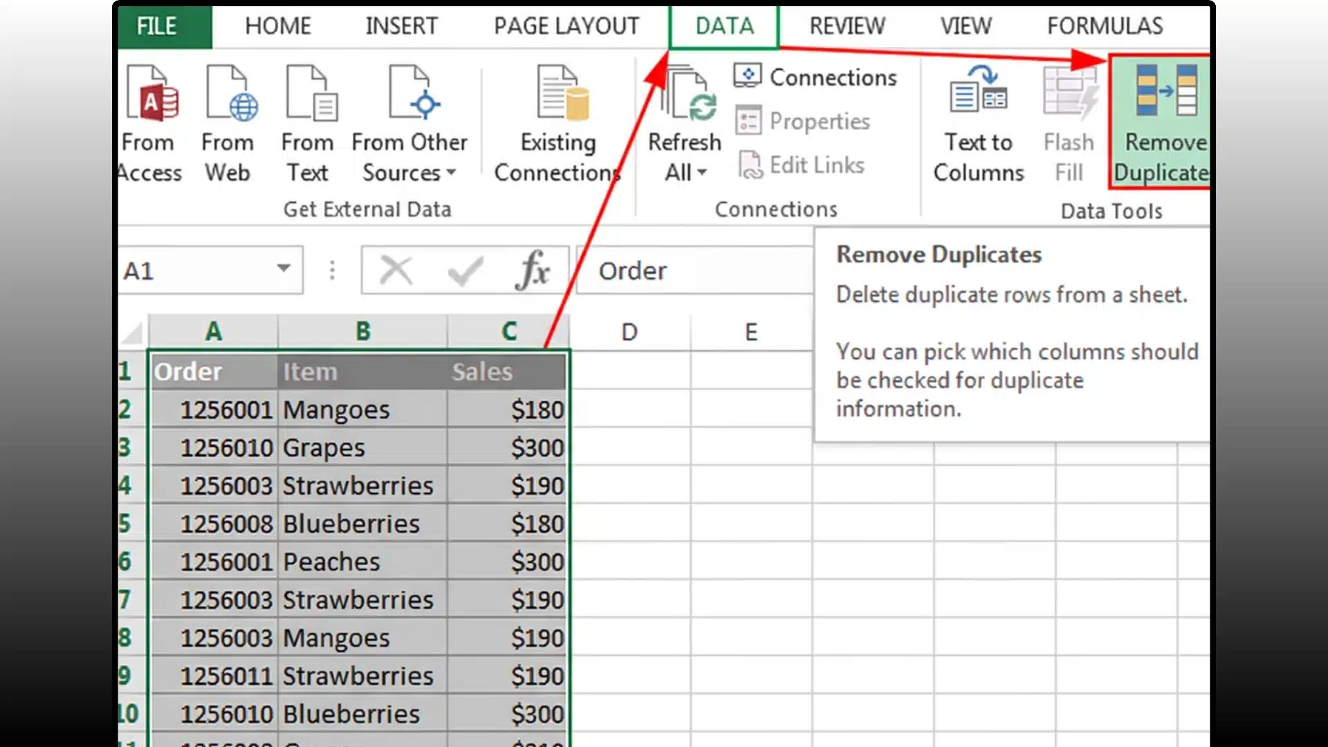 excel remove duplicates feature showing data table and duplicate removal tool in spreadsheet menu