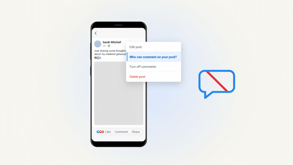 facebook comment settings option on smartphone screen showing how to turn off comments
