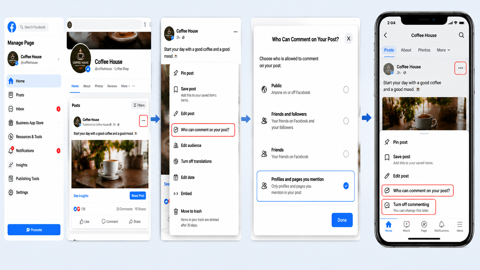 facebook page post moderation controls for managing comments