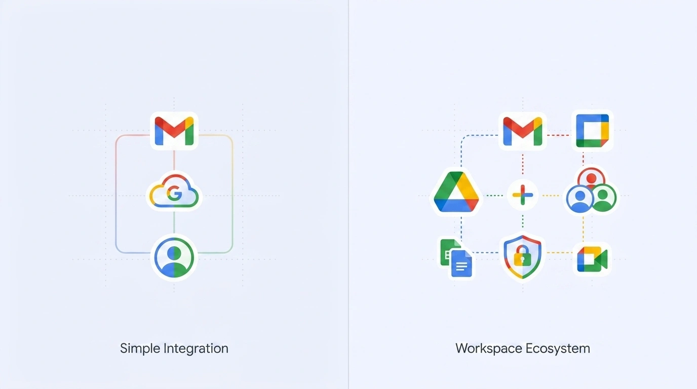 google workspace comparison showing simple google account setup and connected business app ecosystem
