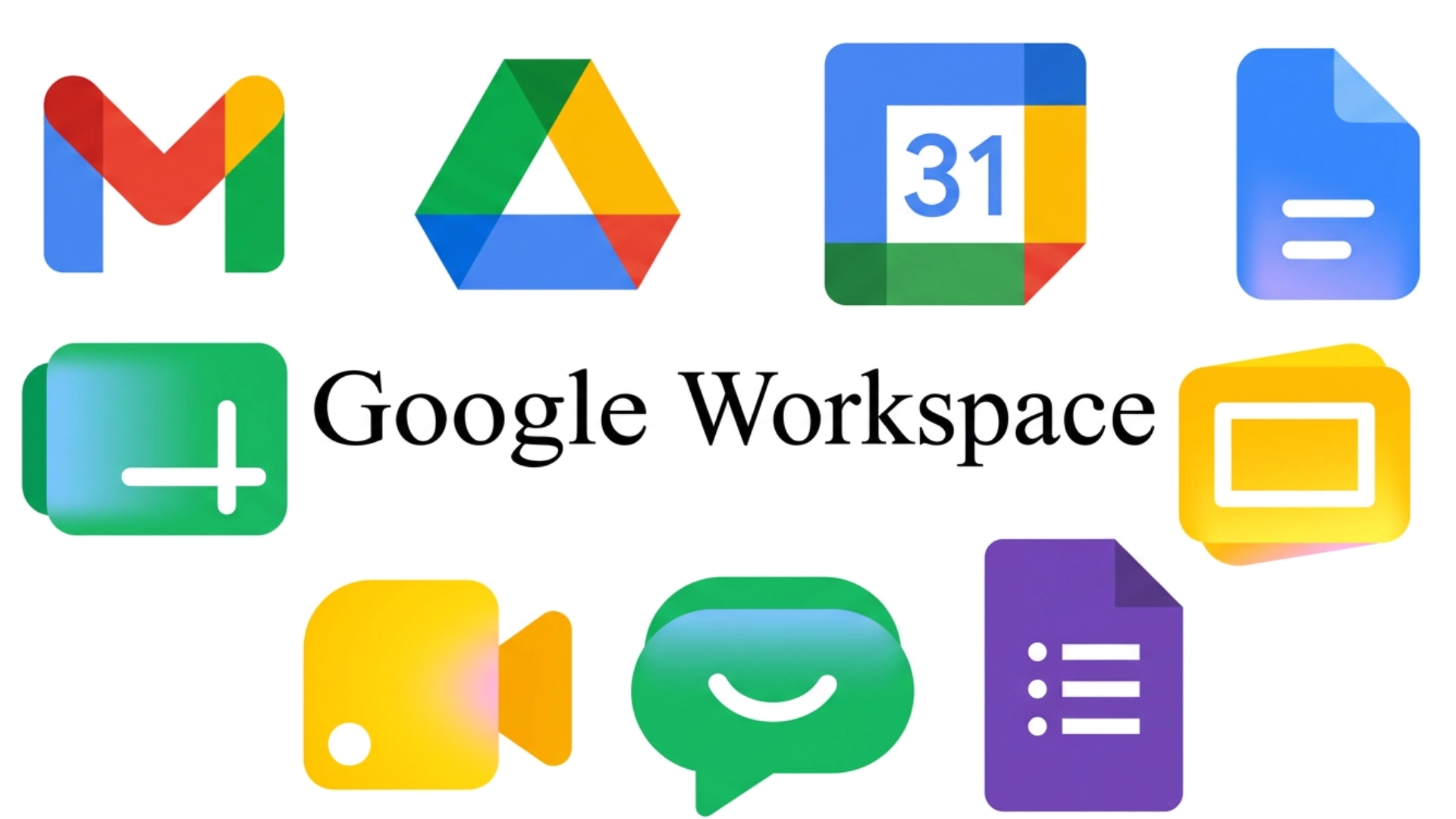 google workspace logo with productivity apps including gmail drive calendar docs and sheets