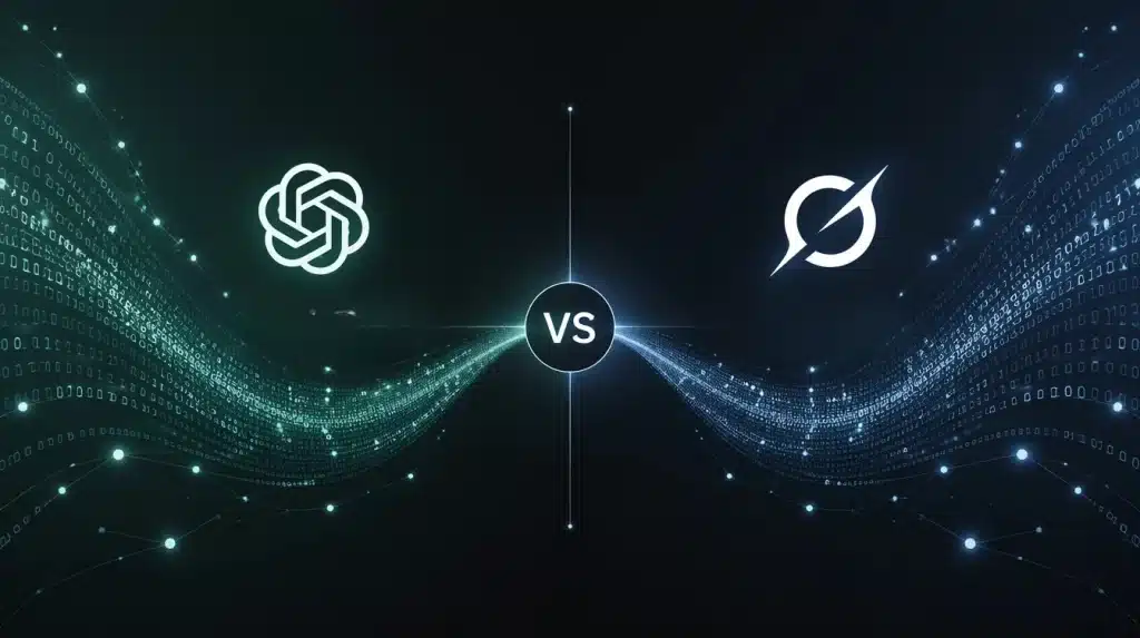 chatgpt vs grok ai comparison showing two assistants with digital network background.