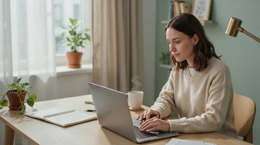 woman using laptop with excel spreadsheet and drop down list