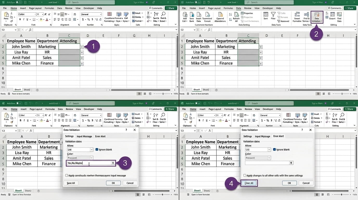 excel drop down list editing and removal steps using data validation settings
