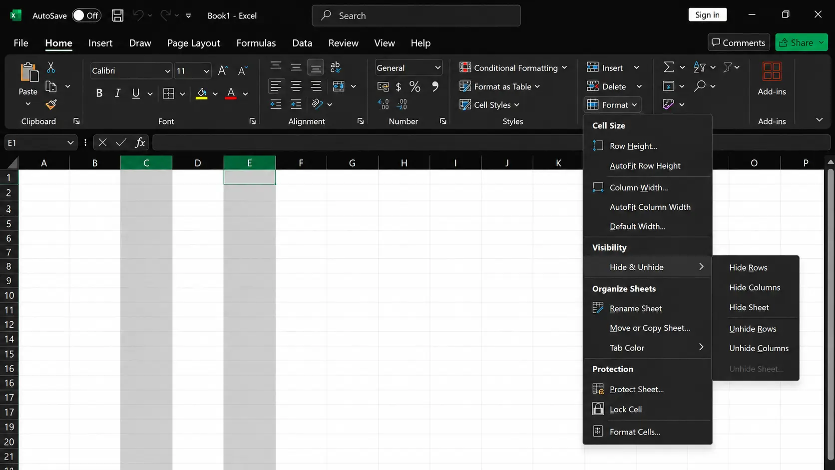 excel unhide hidden columns using surrounding column headers option