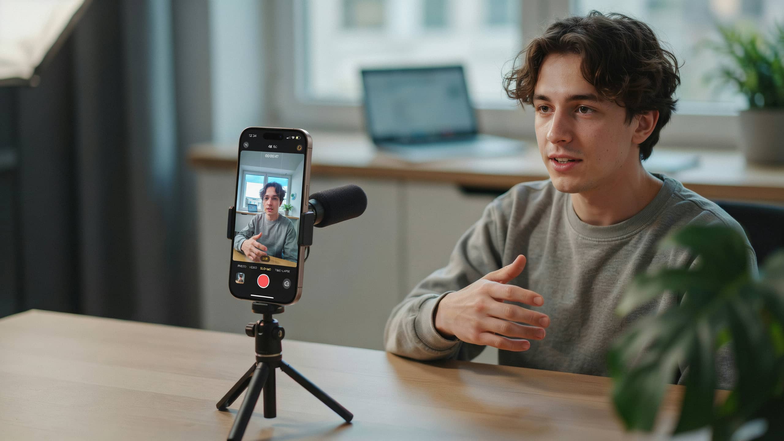 iphone camera screen showing video mode recording a creator for vlogging