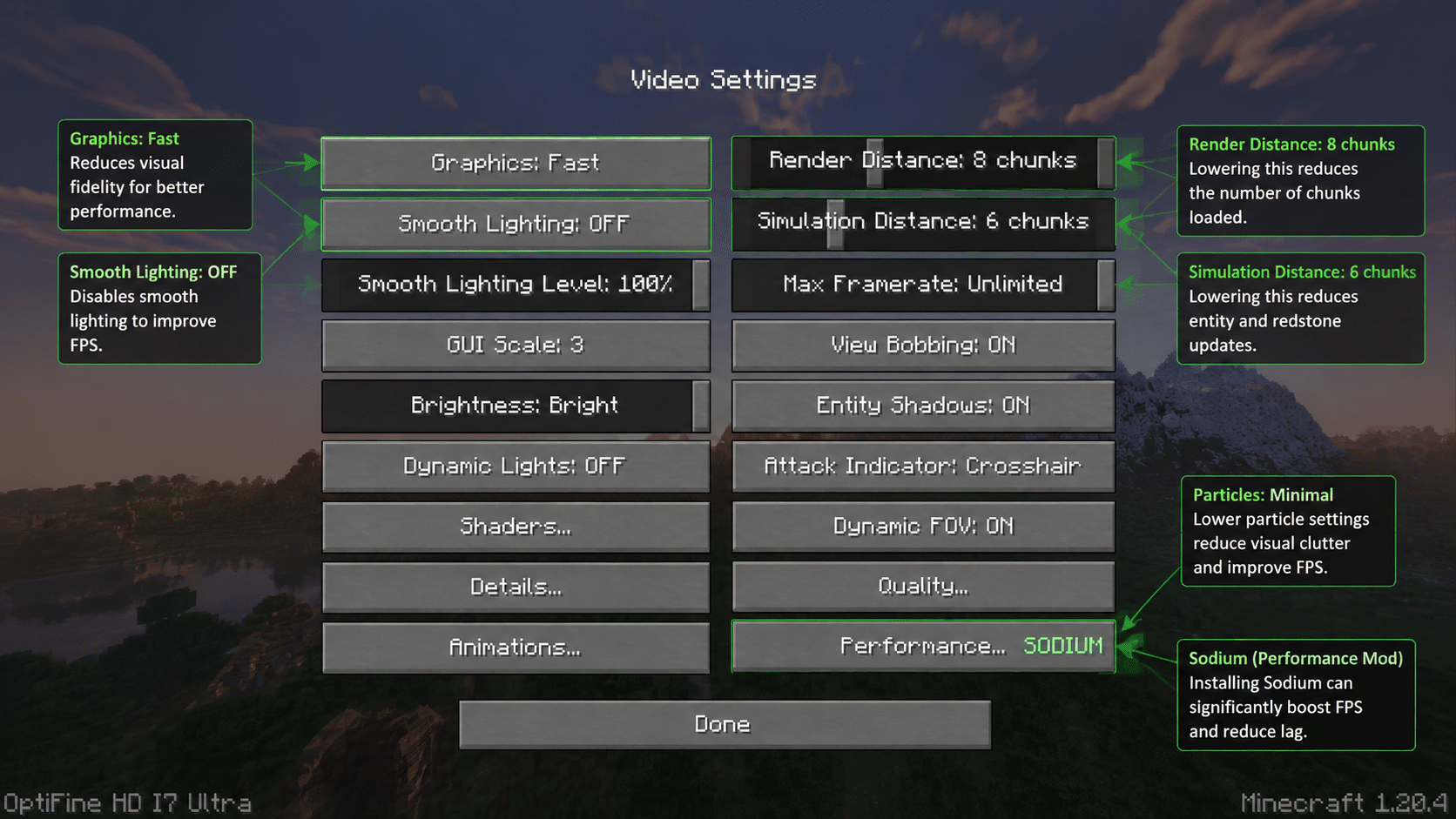 minecraft java edition video settings performance optimization options
