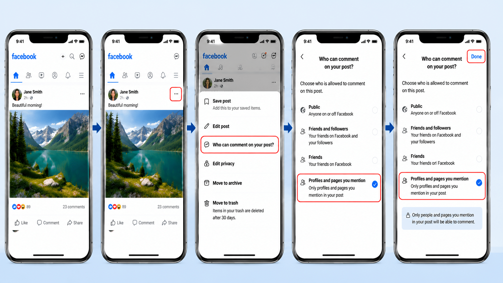 facebook post comment settings menu showing who can comment