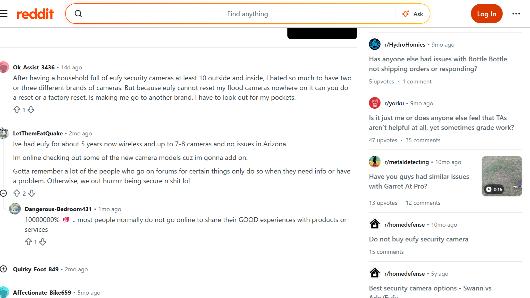 reddit user reviews on eufy camera