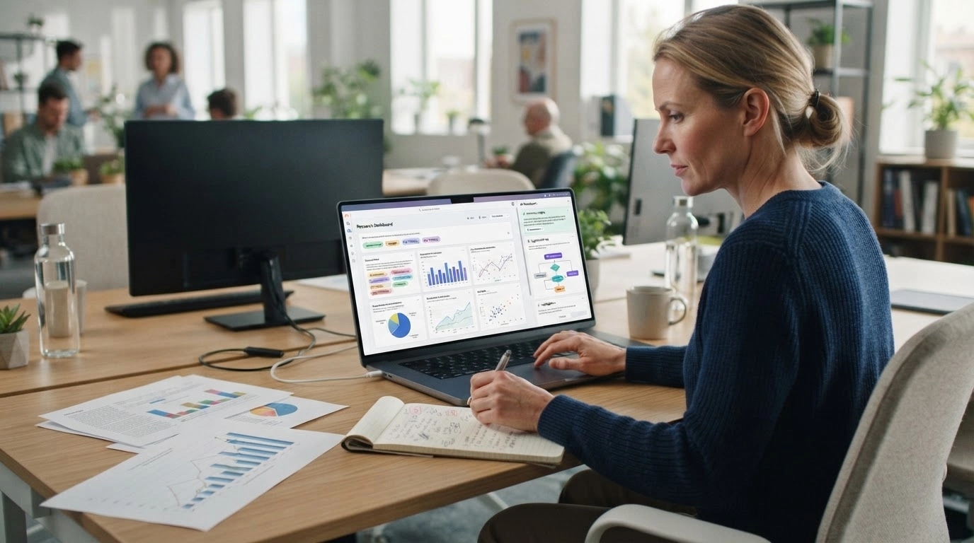 researcher using ai tools to analyze documents and organize information