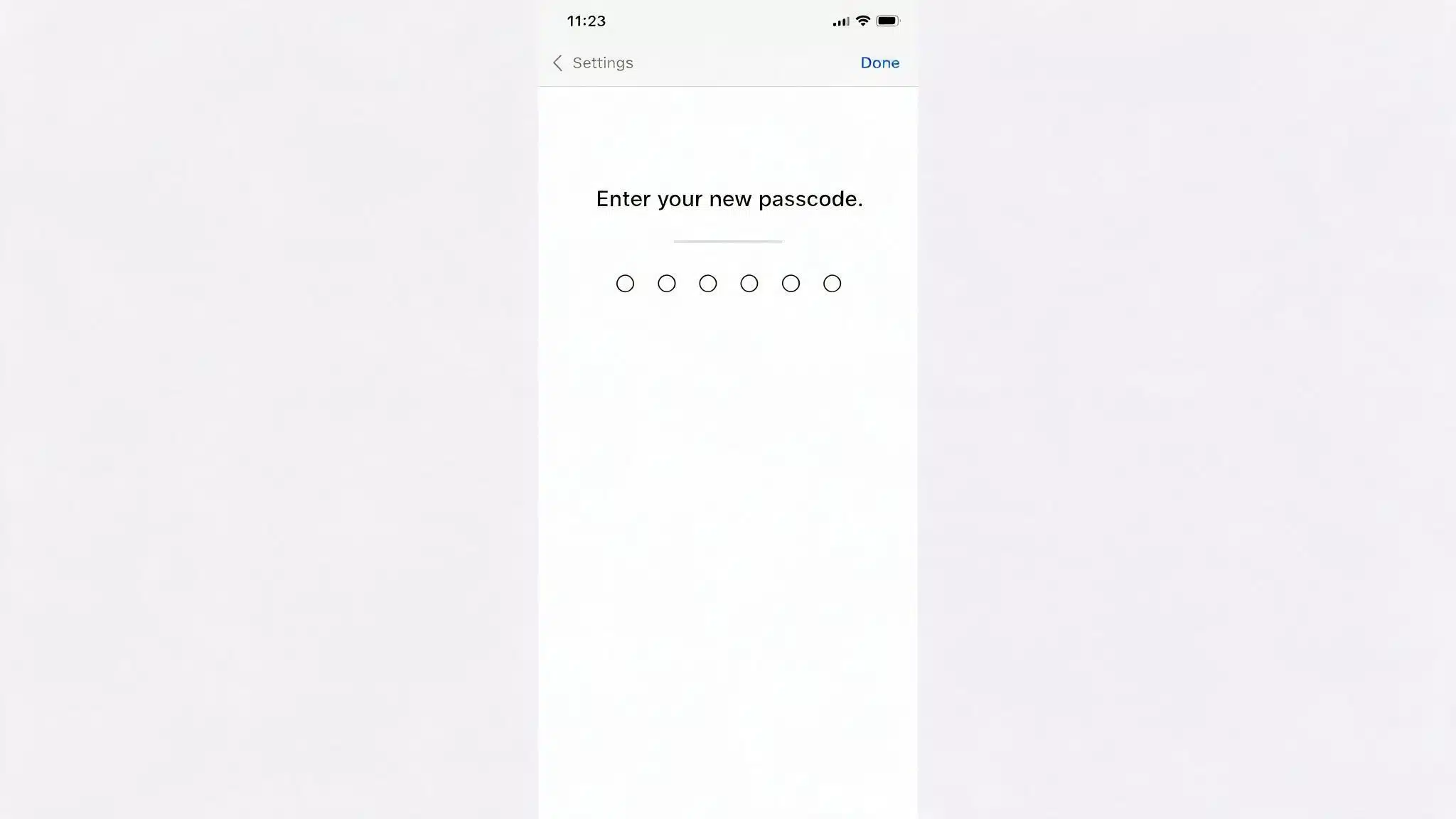 screenshot of the second passcode confirmation prompt that appears right after tapping change passcode