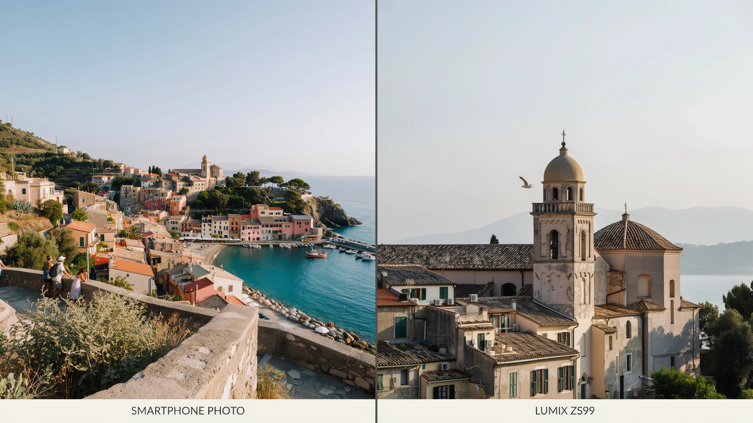 smartphone and lumix zs99 photo comparison showing wide view versus detailed optical zoom capture