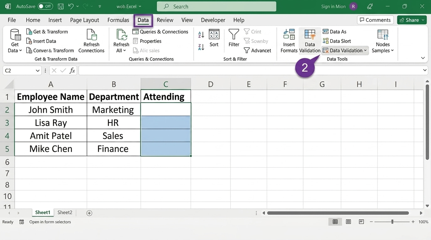 opening data validation option in excel data tab