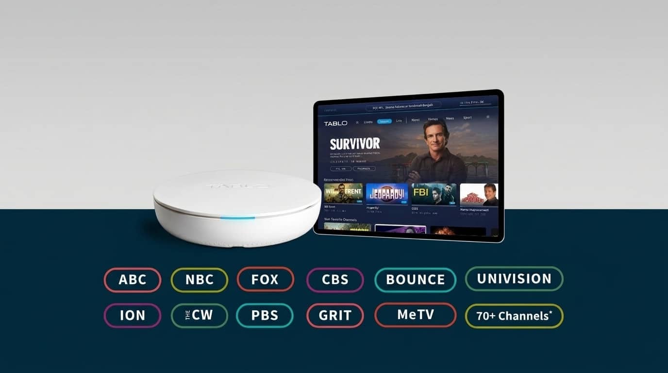 tablo device and app showing live tv recording and playback features