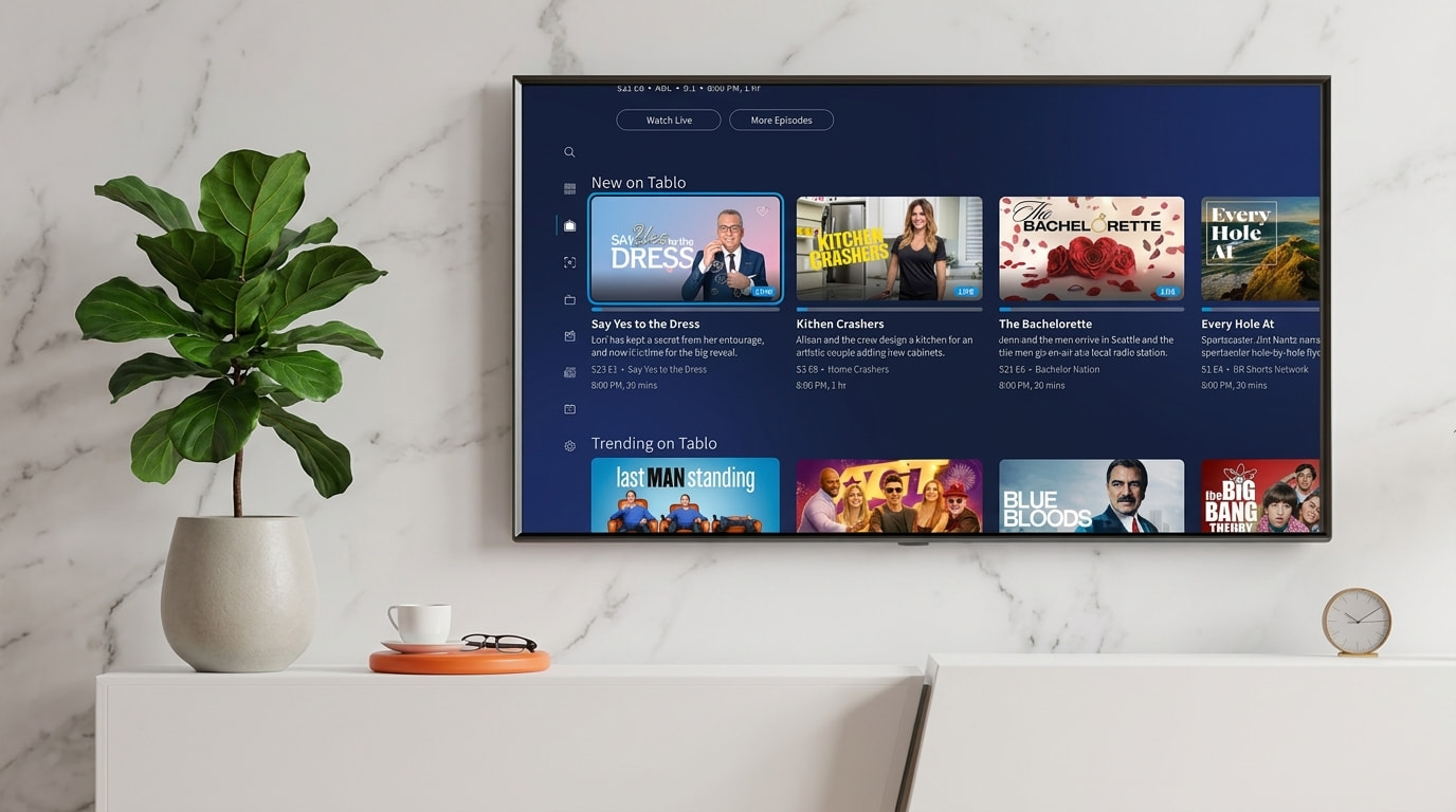 tablo device providing live tv viewing experience in a living room