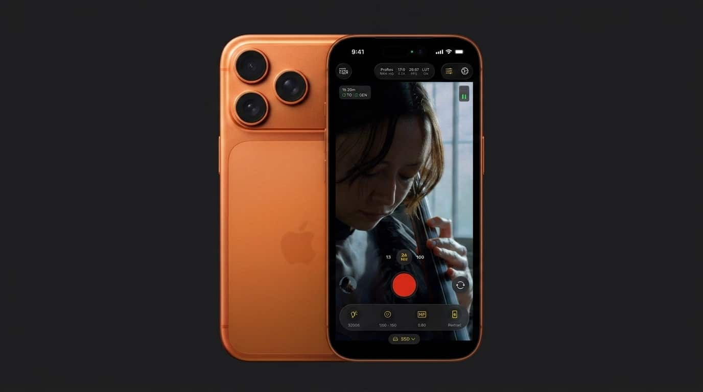 iphone pro camera setup showing advanced camera controls and video recording preview on the phone screen