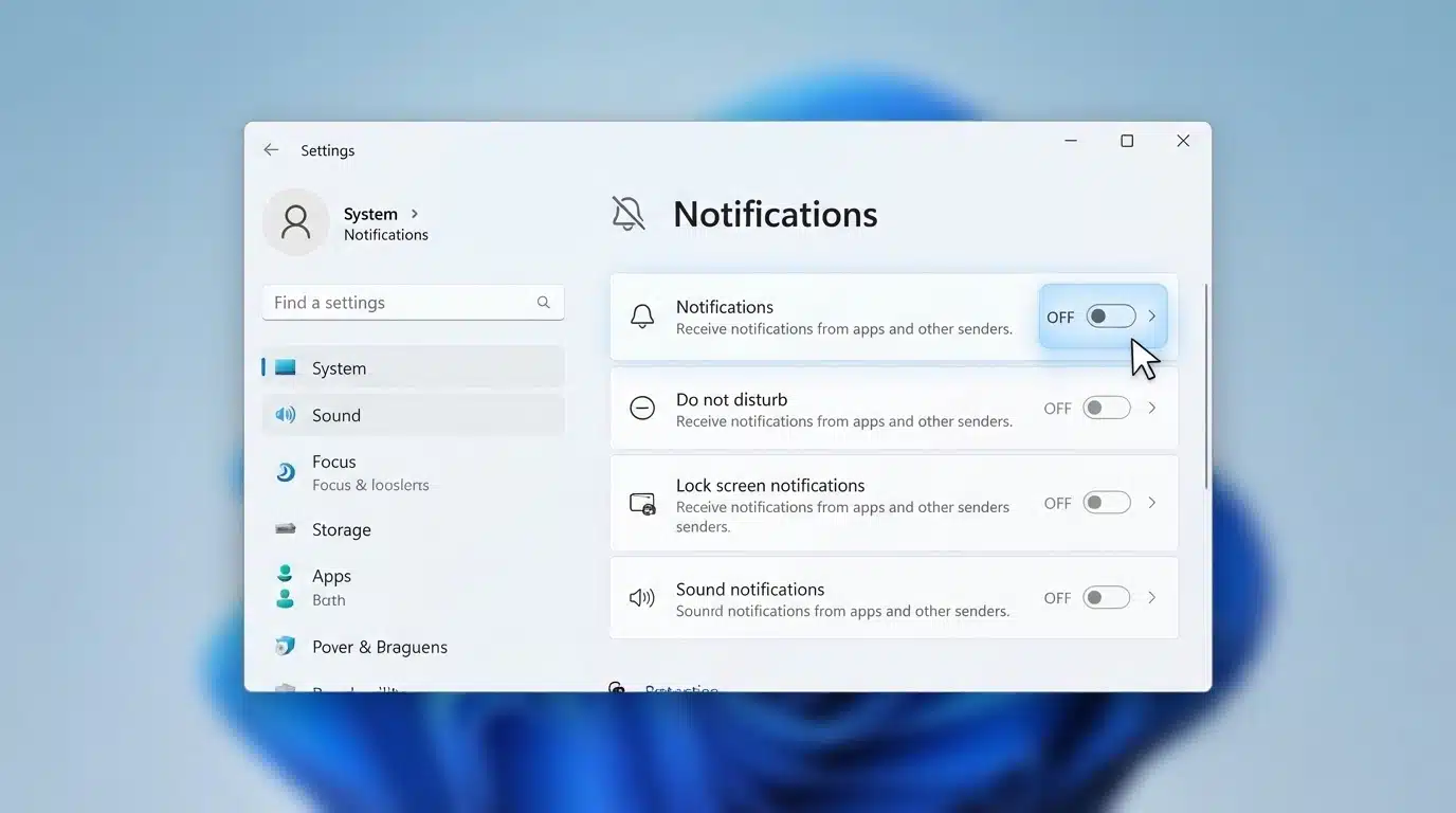 windows 11 settings notifications toggle turned off screen