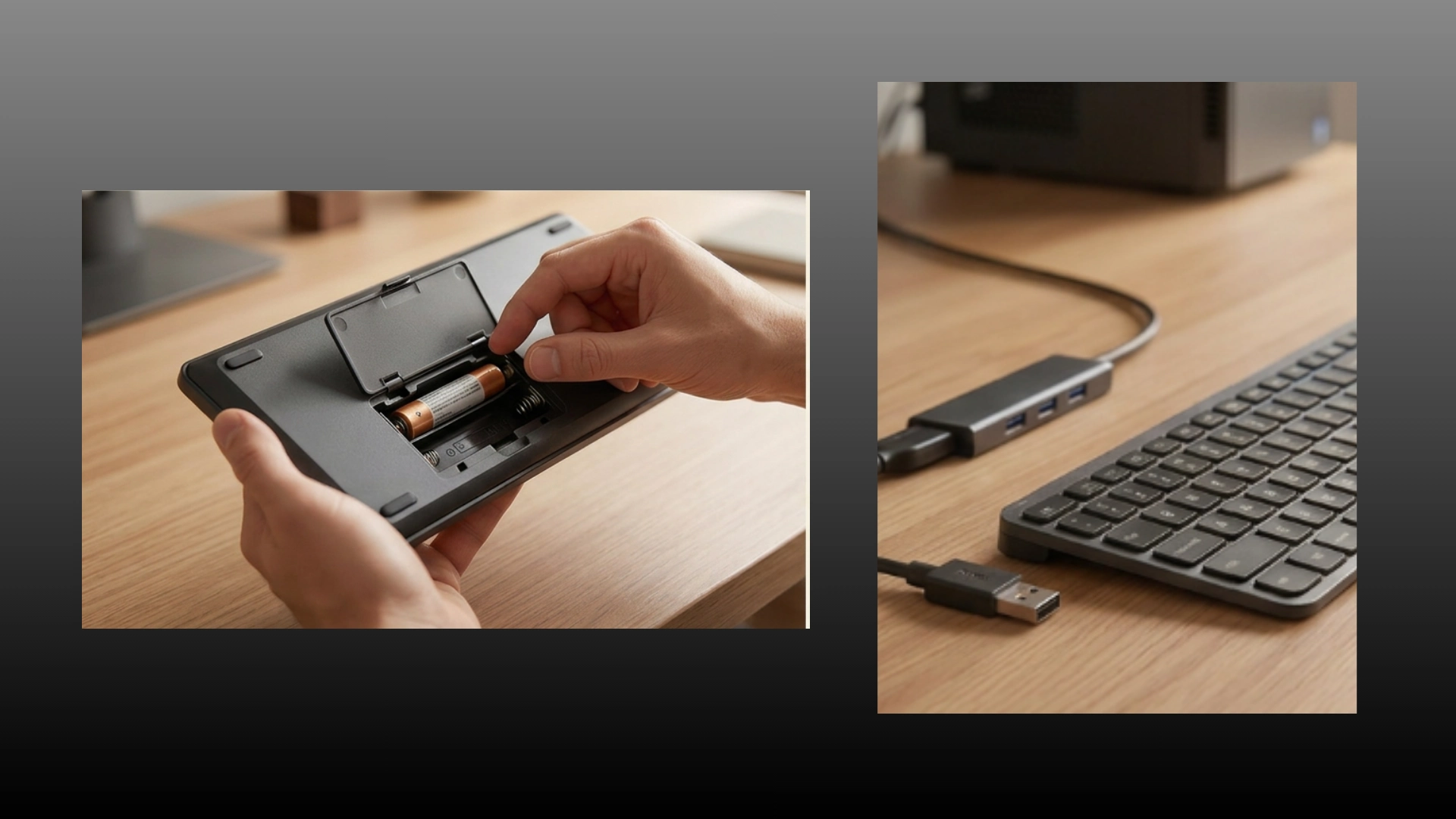 wireless keyboard battery replacement and usb connection troubleshooting steps with cable check