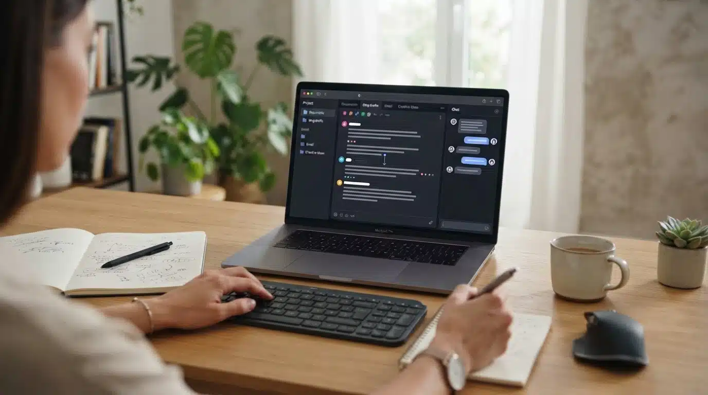 ai writing assistant helping create documents and digital content on laptop