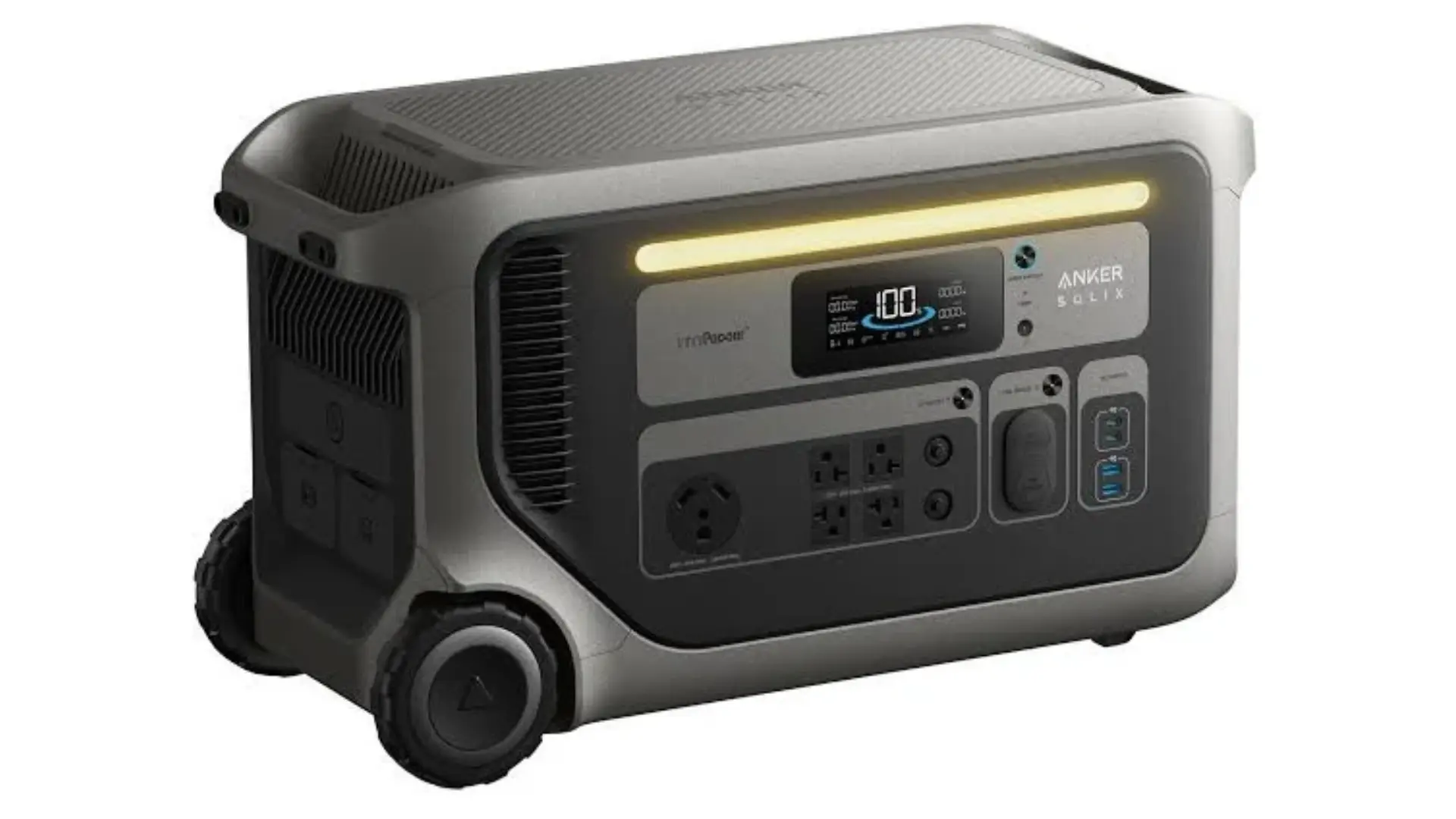 anker solix f3000 high capacity portable power station with wheels handle and multiple power outlets for backup energy
