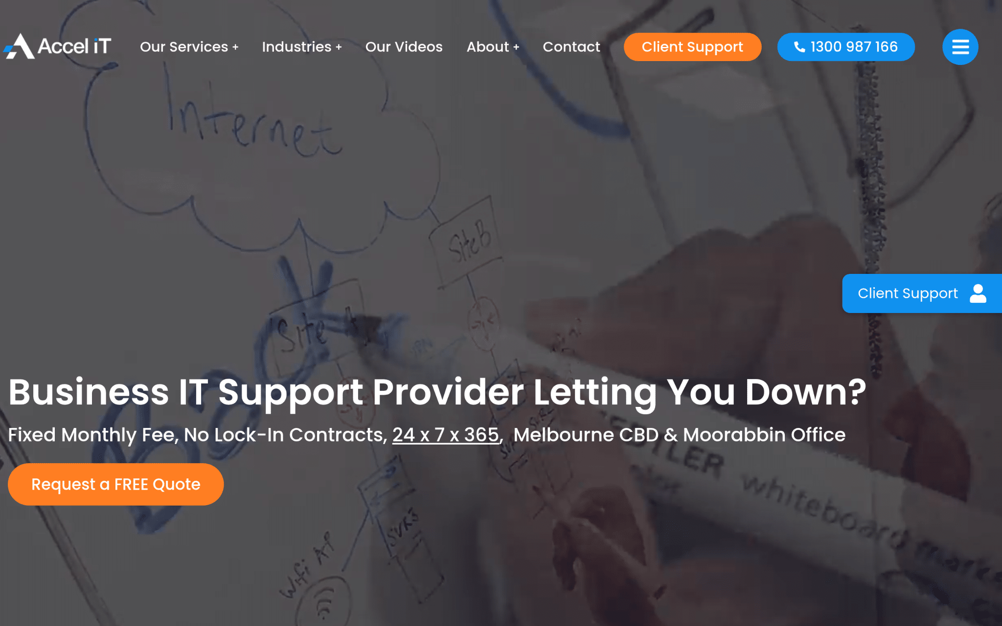 Hand drawing a cloud diagram with a whiteboard marker in an office setting