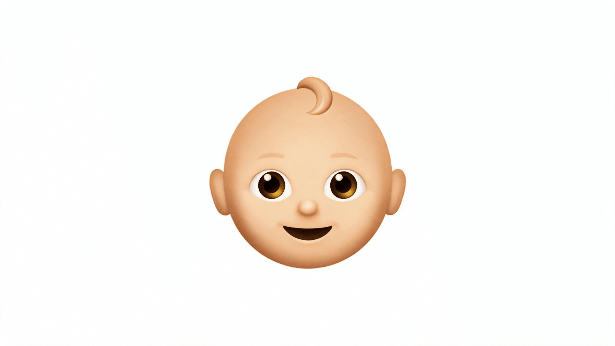 flat baby face emoji with round cheeks, friendly eyes, and a small hair curl centered on a white background