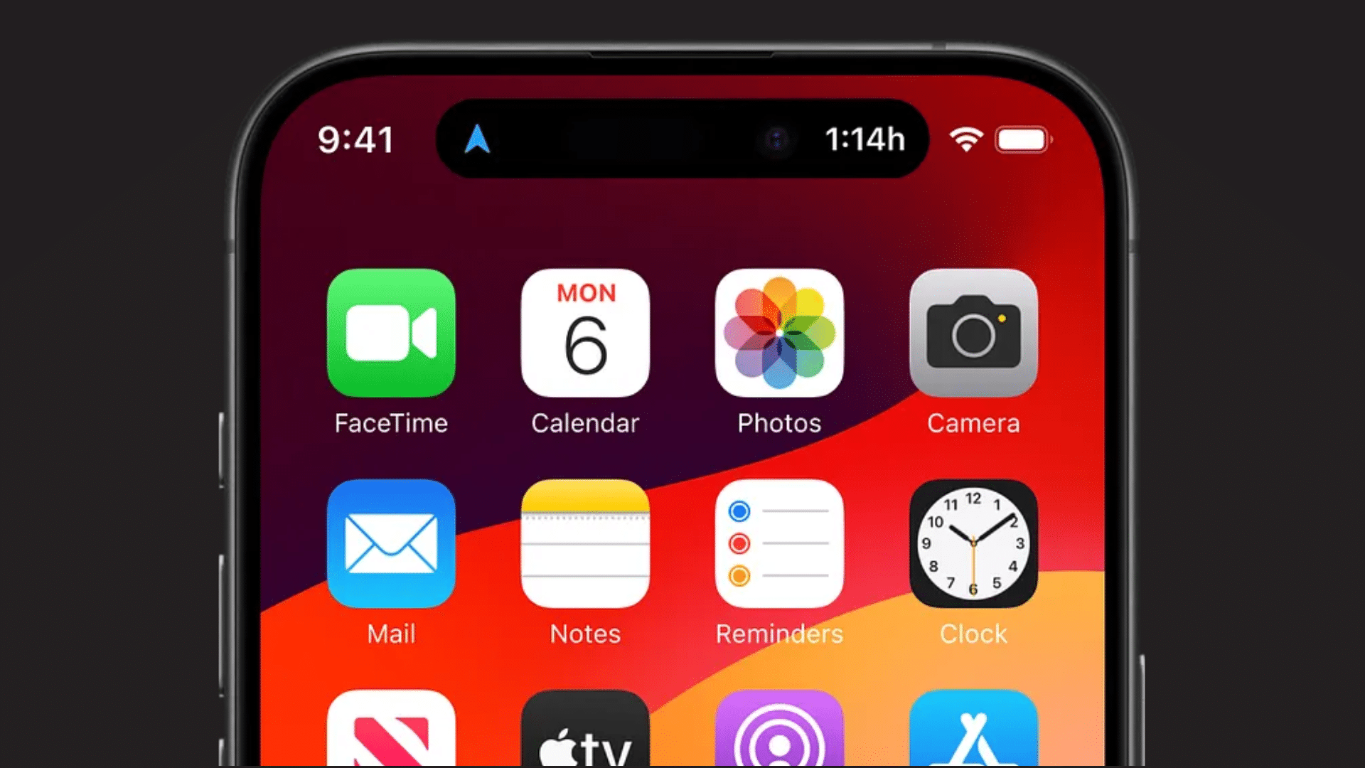iphone home screen showing dynamic island with ongoing navigation activity at the top of the display