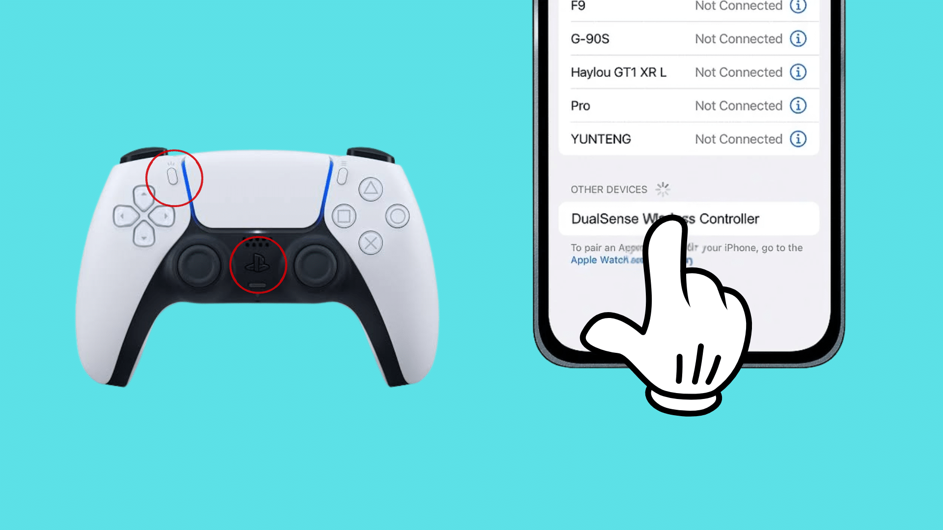 ps5 dualsense controller pairing with iPhone through Bluetooth settings screen
