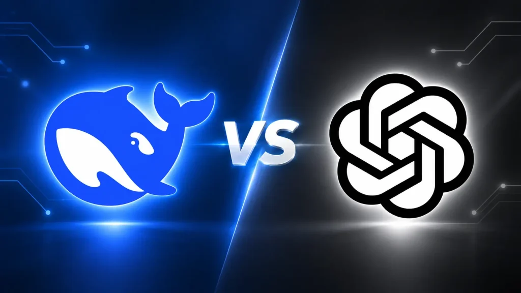 chatgpt and deepseek logos placed side by side with a simple vs symbol between them