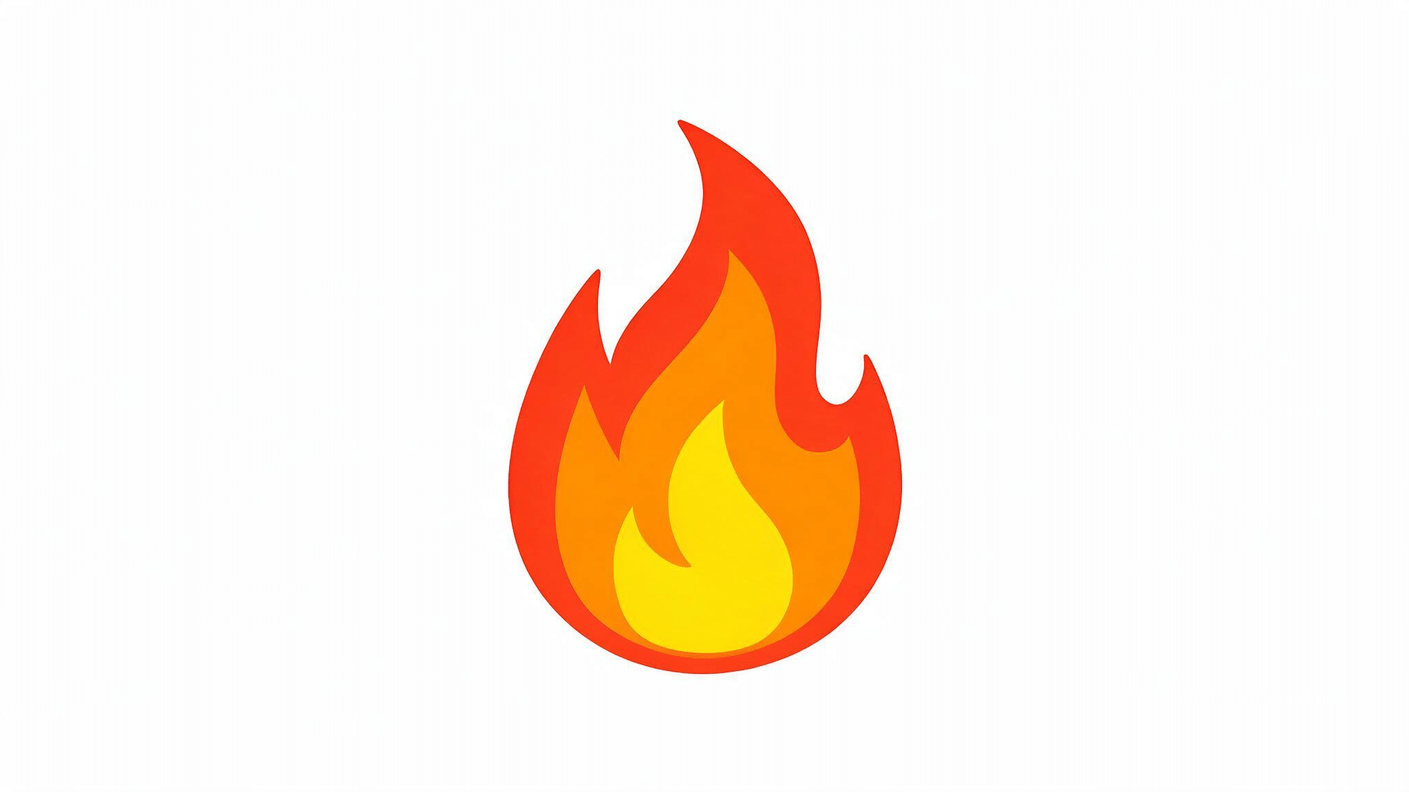 bright fire emoji with red, orange, and yellow layered flames centered on a clean white background with simple styling