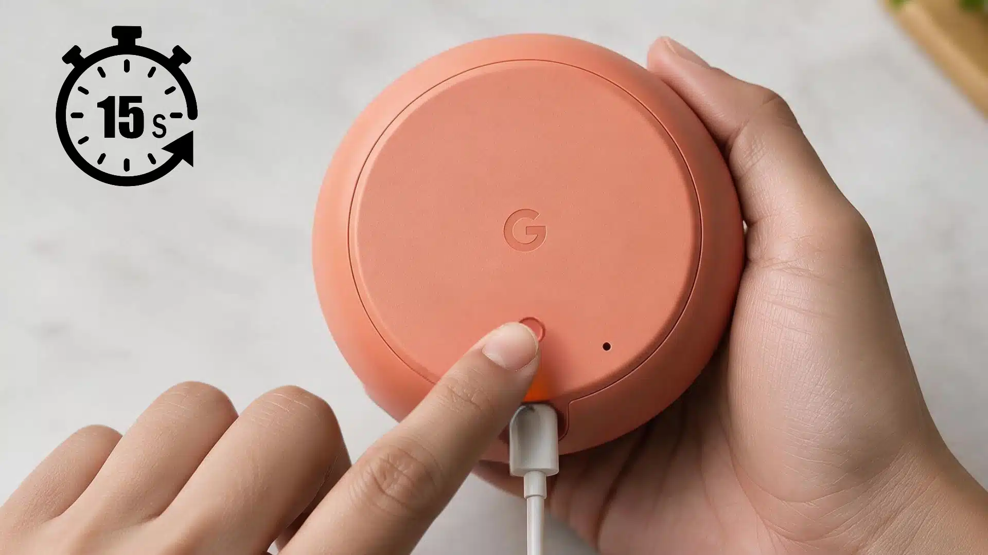 google home mini first generation being reset with finger pressing button for fifteen seconds