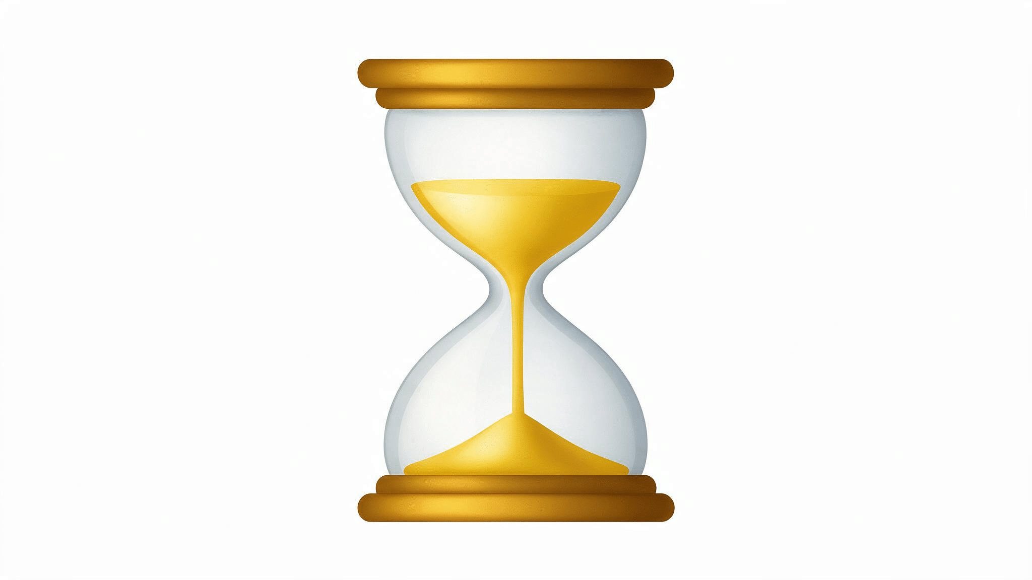 flat hourglass emoji with golden sand flowing through clear glass centered on a clean white background